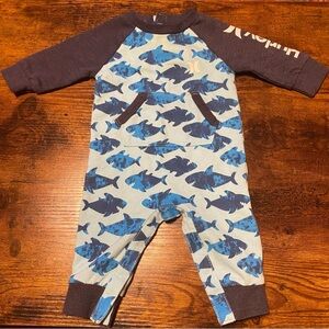 Hurley Blue Fish Print Raglan One-Piece